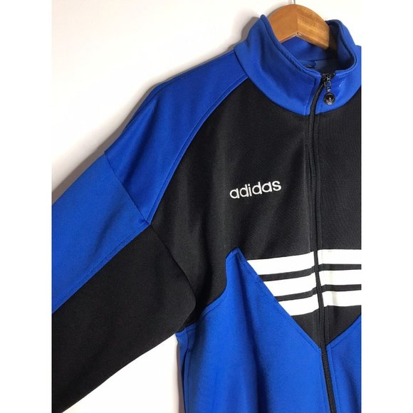 Adidas Men’s Small Track Jacket Trefoil Logo Collar Black Blue - Picture 3 of 9